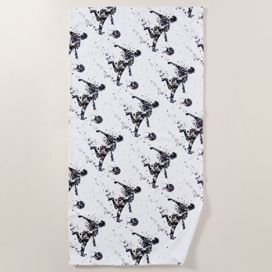 おもしろい水色サッカーサッカーサッカースポーツパターン ビーチタオル (正面)