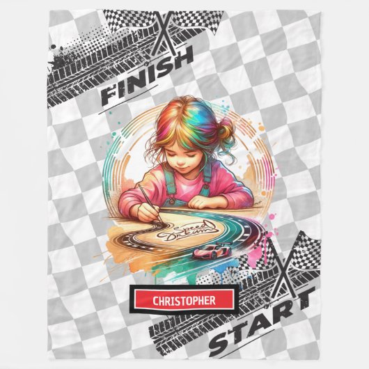 おもしろい水色レーシングスポーツカーブランケットギフト フリースブランケット (正面)