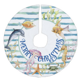 おもしろい沿岸ビーチテーマメリークリスマス フェイクリネンツリースカート