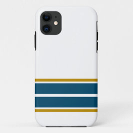 おもしろい海ティール（緑がかった色）ボトムエッジレーシングストライプズオンホワイト iPhone 11 ケース