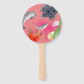 おもしろい海動物子供の誕生日パーティーピンク ハンドファン (裏面)