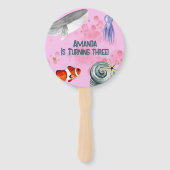 おもしろい海動物子供の誕生日パーティーピンク ハンドファン (正面)