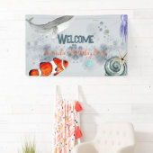 おもしろい海動物子供の誕生日パーティー青 横断幕 (インサイチュ)