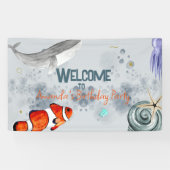 おもしろい海動物子供の誕生日パーティー青 横断幕 (横)