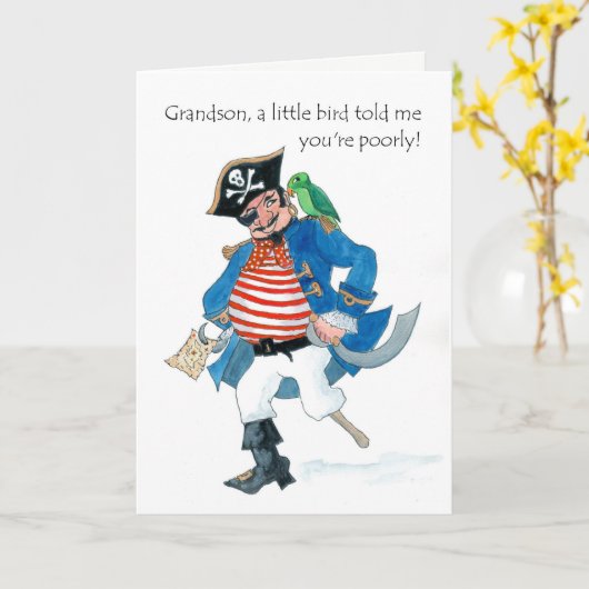 おもしろい海賊とオウムが孫にとって好調 カード (黄色い花)