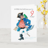 おもしろい海賊及びオウム第9誕生日 カード (黄色い花)