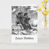おもしろい海賊船とクジラ誕生日ユーモア カード (黄色い花)