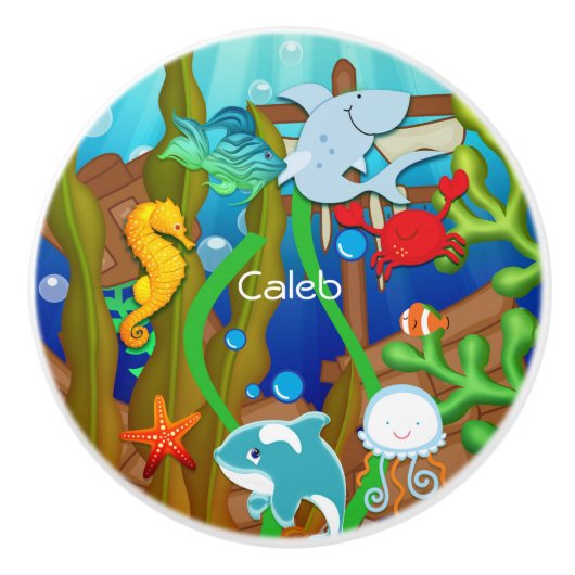 おもしろい海魚の子供の子供寝室 セラミックノブ (正面)