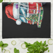 おもしろい消防車サンタハットクリスマスツリー灯 キッチンタオル (折り畳み)