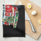 おもしろい消防車サンタハットクリスマスツリー灯 キッチンタオル (四つ折り)