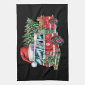 おもしろい消防車サンタハットクリスマスツリー灯 キッチンタオル (縦)