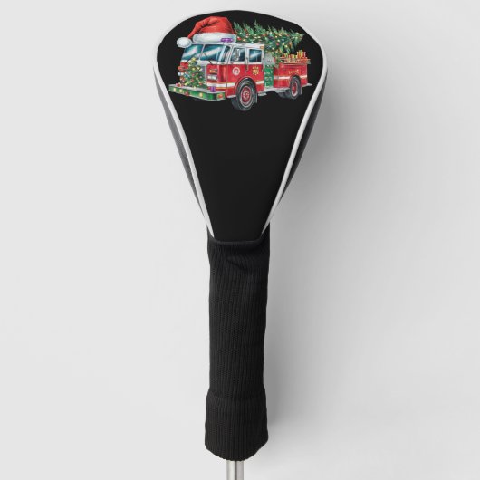 おもしろい消防車サンタハットクリスマスツリー灯 ゴルフヘッドカバー (正面)