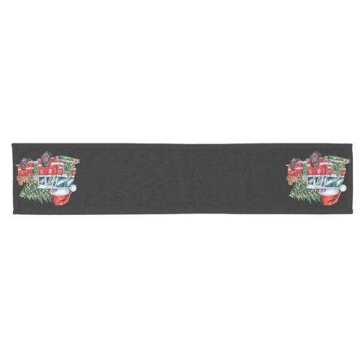 おもしろい消防車サンタハットクリスマスツリー灯 ショートテーブルランナー (横)