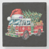 おもしろい消防車サンタハットクリスマスツリー灯 ストーンコースター (正面)