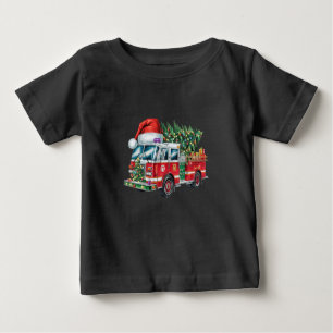 おもしろい消防車サンタハットクリスマスツリー灯 ベビーTシャツ