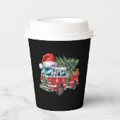 おもしろい消防車サンタハットクリスマスツリー灯 紙コップ (正面)