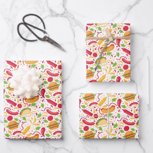 おもしろい混合ファストフードタイルパターン ラッピングペーパーシート (正面)