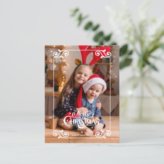 おもしろい渦巻形のス縁ど・メリー・クリスマス写真 シーズンポストカード (スタンド正面)