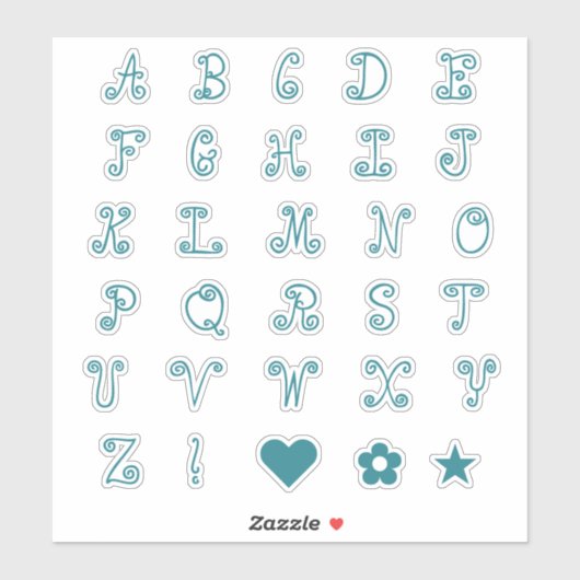 おもしろい渦巻形のティール(緑がかった色)フォントイニシャルモノグラム シール (シート)