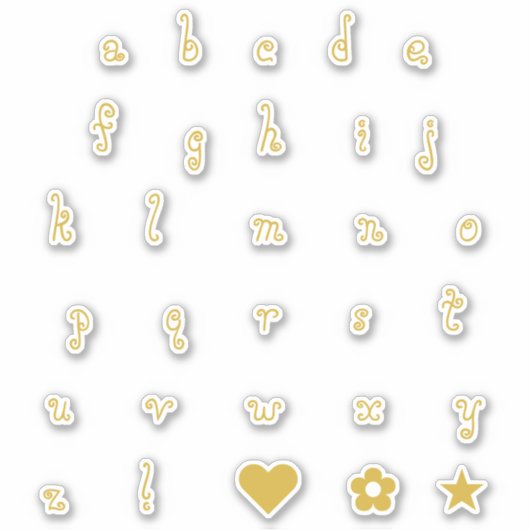 おもしろい渦巻形の金ゴールドフォントアルファベット文字 シール (正面)