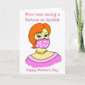 おもしろい漫画のママ フェイスマスク 口紅 赤い 母の日 カード (正面)