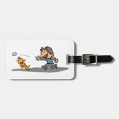 おもしろい漫画の少年と遊犬のフェッチ ラゲッジタグ (正面横)