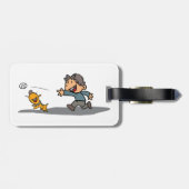 おもしろい漫画の少年と遊犬のフェッチ ラゲッジタグ (裏面横)