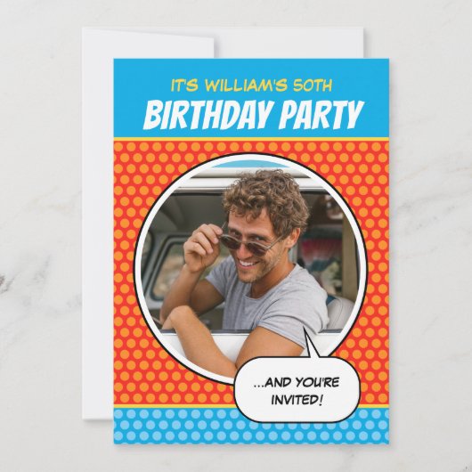 おもしろい漫画スタイルエイジバースデーパーティーBBQオレンジ 招待状 (正面)