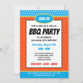 おもしろい漫画スタイルエイジバースデーパーティーBBQオレンジ 招待状 (裏面)