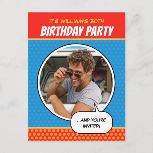 おもしろい漫画スタイルエイジバースデーパーティーBBQブルー ポストカード (正面)