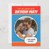 おもしろい漫画スタイルエイジバースデーパーティーBBQブルー 招待状 (正面)