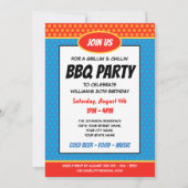 おもしろい漫画スタイルエイジバースデーパーティーBBQブルー 招待状 (裏面)