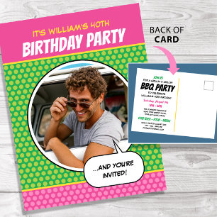 おもしろい漫画スタイルAny Age Birthday Party BBQピンク ポストカード