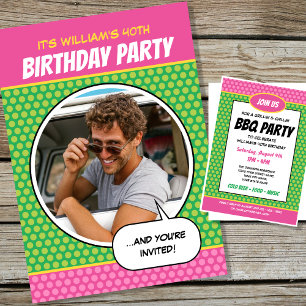 おもしろい漫画スタイルAny Age Birthday Party BBQ 招待状