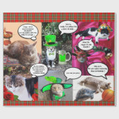 おもしろい漫画ストリップ風変わり/話し猫，赤タータンチェック ラッピングペーパー (フラット)