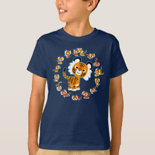 おもしろい漫画タイガースマンダラ(青)子供Tシャツ Tシャツ