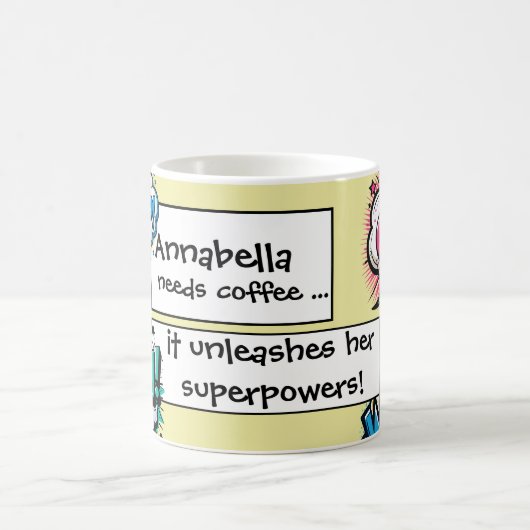 おもしろい漫画ブックアクション単語の吹き出し コーヒーマグカップ (中央)