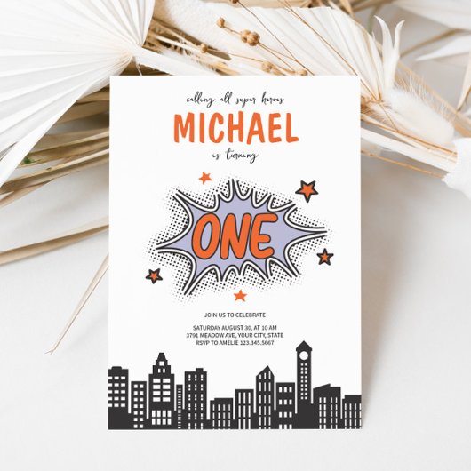 おもしろい漫画ブックスーパーヒーロー1st誕生日招待状 招待状