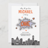 おもしろい漫画ブックスーパーヒーロー1st誕生日招待状 招待状 (正面)