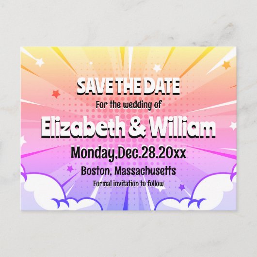 おもしろい漫画ブックパーソナライズされたスタイルの保存日 案内ポストカード (正面)