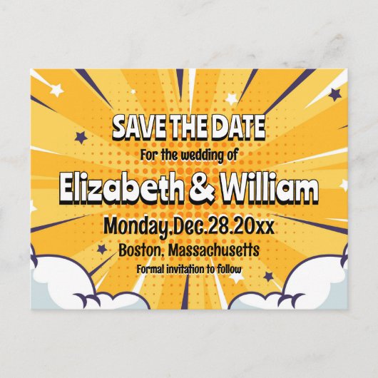 おもしろい漫画ブックパーソナライズされたスタイルの保存日 案内ポストカード (正面)