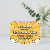 おもしろい漫画ブックパーソナライズされたスタイルの保存日 案内ポストカード (スタンド正面)