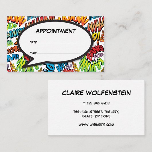 おもしろい漫画ブック音声バブルアポイントメントカード 名刺 (正面/裏面)