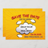 おもしろい漫画本結婚式の日付を保存 招待状 (正面/裏面)