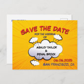 おもしろい漫画本結婚式の日付を保存 案内ポストカード (正面/裏面)