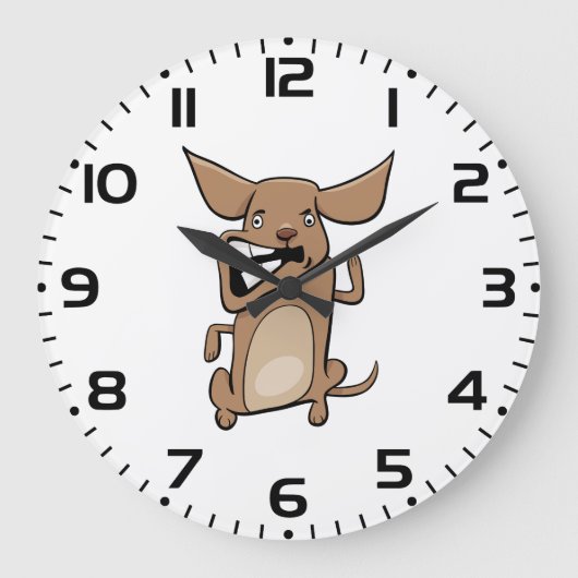 おもしろい漫画熱狂する犬の笑わされる可愛いペット ラージ壁時計 (正面)
