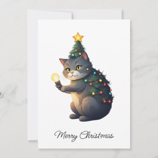おもしろい漫画猫お洒落メリークリスマスツリー シーズンカード (正面)
