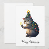 おもしろい漫画猫お洒落メリークリスマスツリー シーズンカード (正面/裏面)