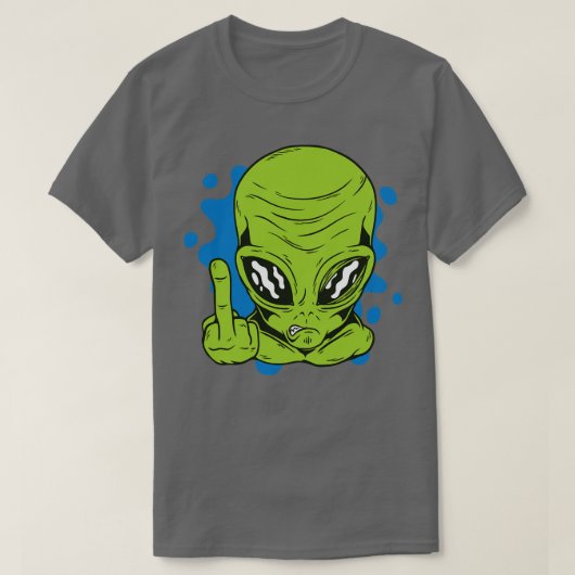 おもしろい火星人 中指を立てている Tシャツ (デザイン正面)