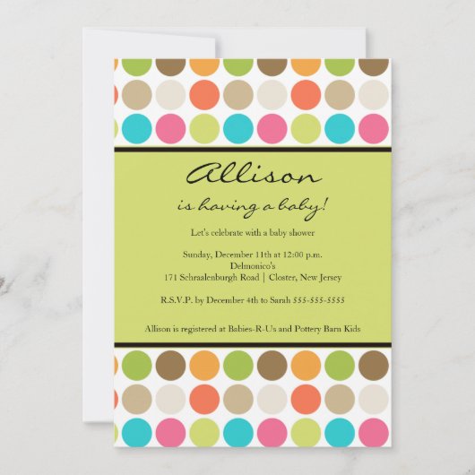 おもしろい点緑のベビーガールまたはボーイシャワー 招待状 (正面)